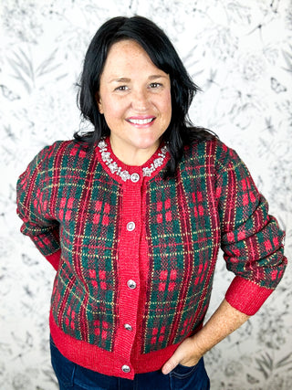 Plaid Tidings Cardigan | Red