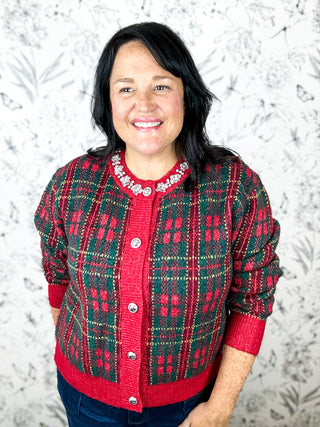 Plaid Tidings Cardigan | Red