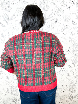 Plaid Tidings Cardigan | Red