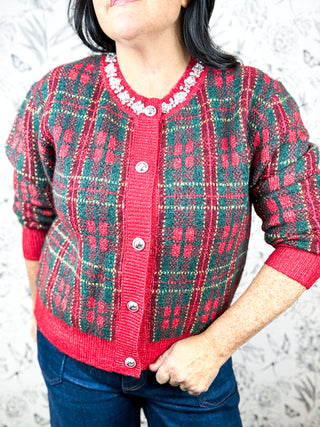 Plaid Tidings Cardigan | Red