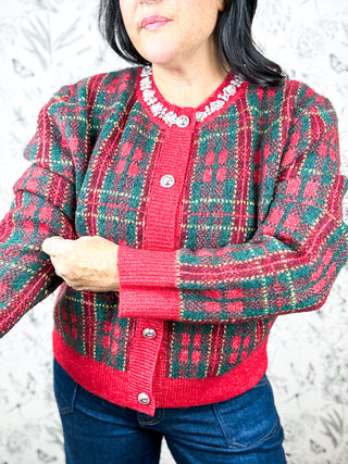 Plaid Tidings Cardigan | Red