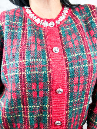 Plaid Tidings Cardigan | Red