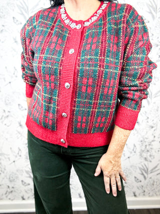 Plaid Tidings Cardigan | Red