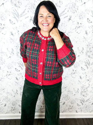 Plaid Tidings Cardigan | Red