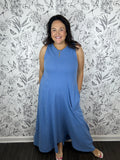 Z Supply Marine Blue Halter Jersey Midi Dress POCKETS