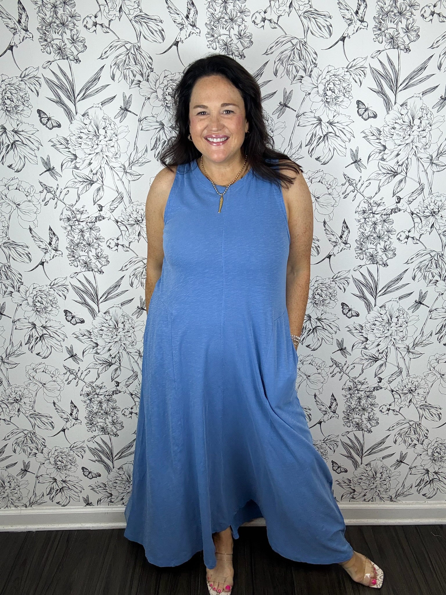 Z Supply Marine Blue Halter Jersey Midi Dress POCKETS