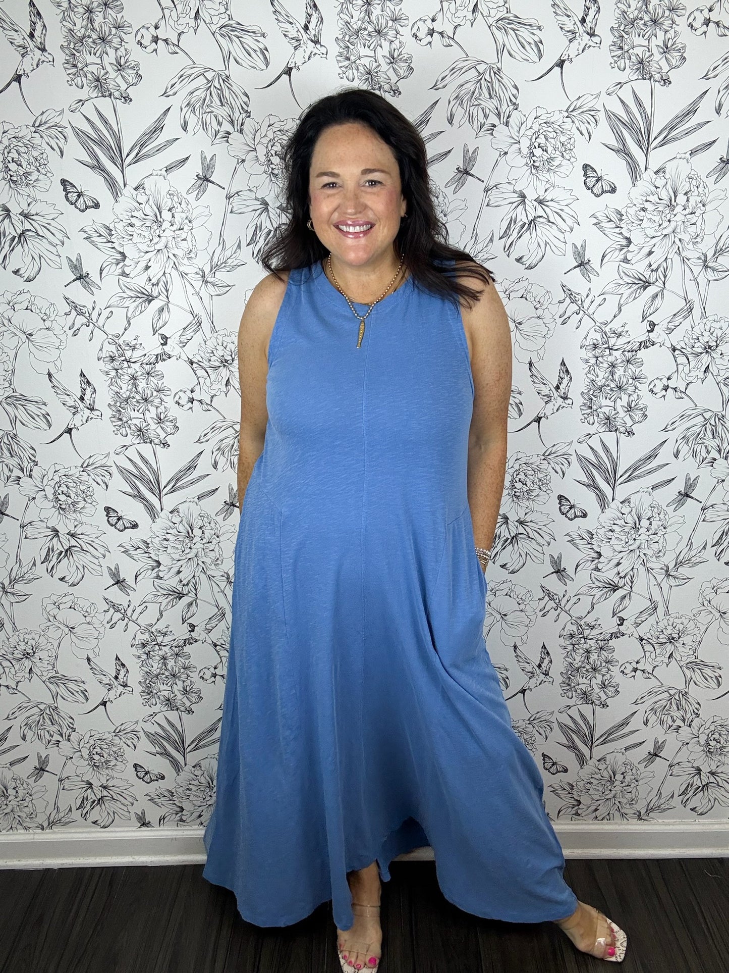 Z Supply Marine Blue Halter Jersey Midi Dress POCKETS