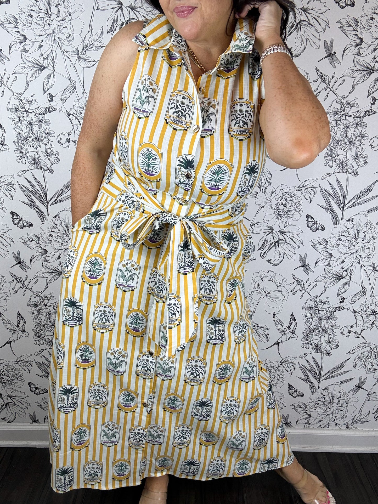 Sunshine Palms Striped Midi Dress
