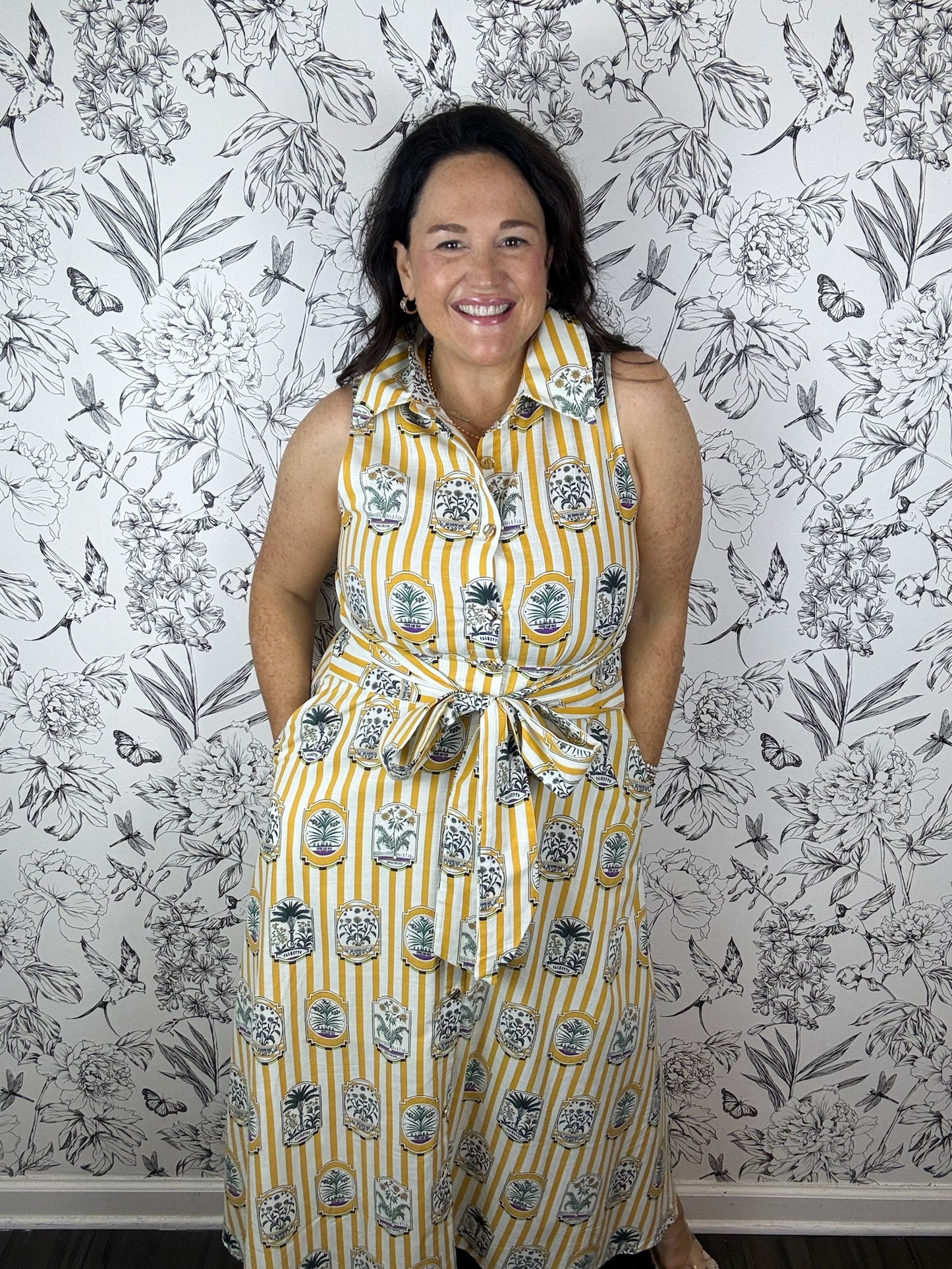 Sunshine Palms Striped Midi Dress