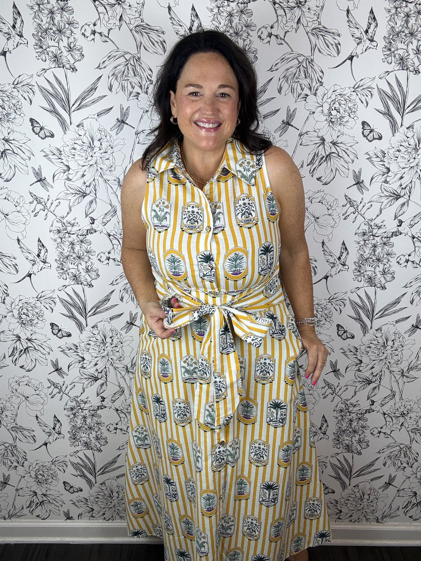 Sunshine Palms Striped Midi Dress