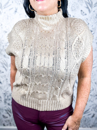 Gilded Cable Mock Neck | Gold