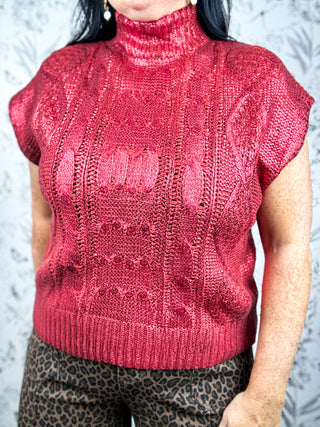 Gilded Cable Mock Neck | Ruby