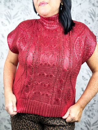 Gilded Cable Mock Neck | Ruby