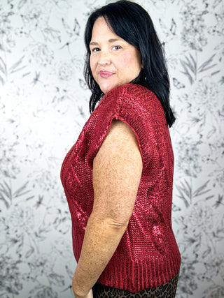 Gilded Cable Mock Neck | Ruby