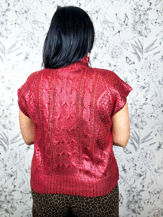 Gilded Cable Mock Neck | Ruby