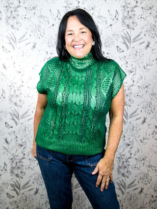 Gilded Cable Mock Neck | Evergreen