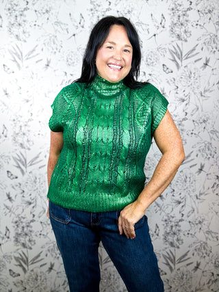 Gilded Cable Mock Neck | Evergreen