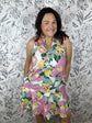 floral ruffle neck, drop waist mini dress hawaiian ENTRO