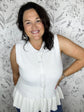 white knit peplum buttondown sleeveless tank ENTRO