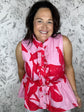 pink and red floral ruffle sleeveless blouse ENTRO