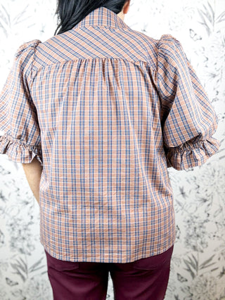 Country Roads Plaid Tie Blouse