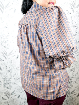 Country Roads Plaid Tie Blouse