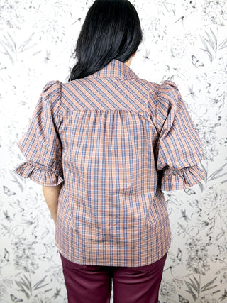 Country Roads Plaid Tie Blouse