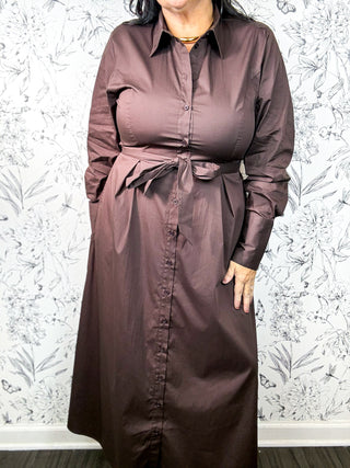 Espresso Command Belted Midi Shirt Dress