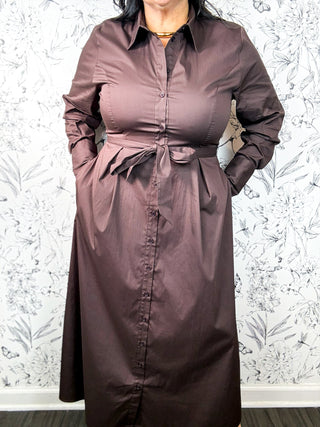 Espresso Command Belted Midi Shirt Dress