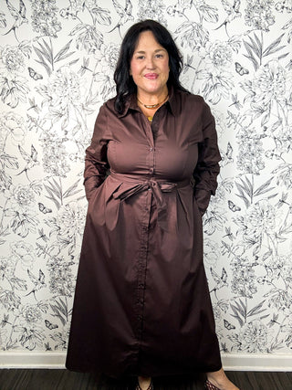 Espresso Command Belted Midi Shirt Dress