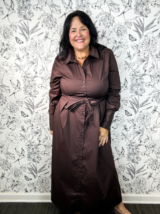 Espresso Command Belted Midi Shirt Dress