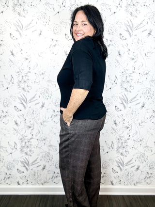 Avery High Rise Plaid Straight Leg Trouser