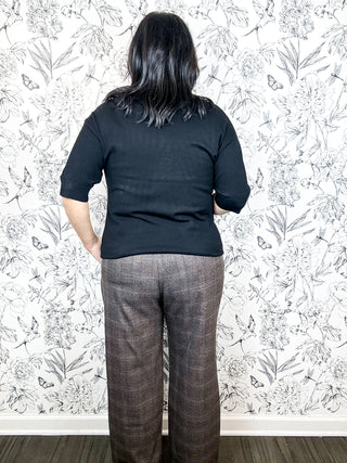 Avery High Rise Plaid Straight Leg Trouser