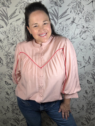 pink piped top with yoke FATE