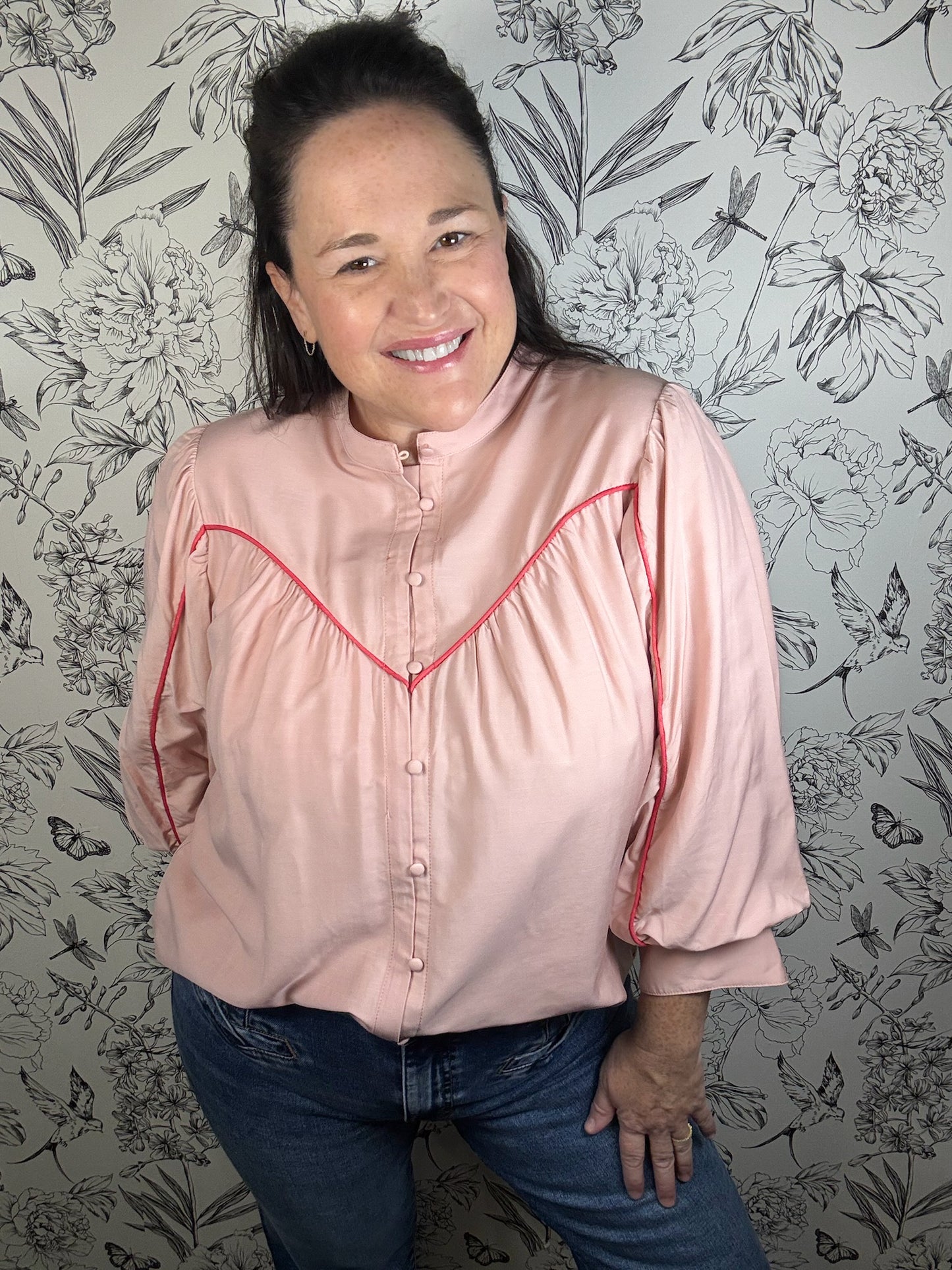 pink piped top with yoke FATE