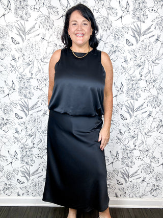 Amaya Luxe Black Satin Skirt