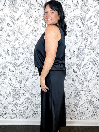 Amaya Luxe Black Satin Skirt