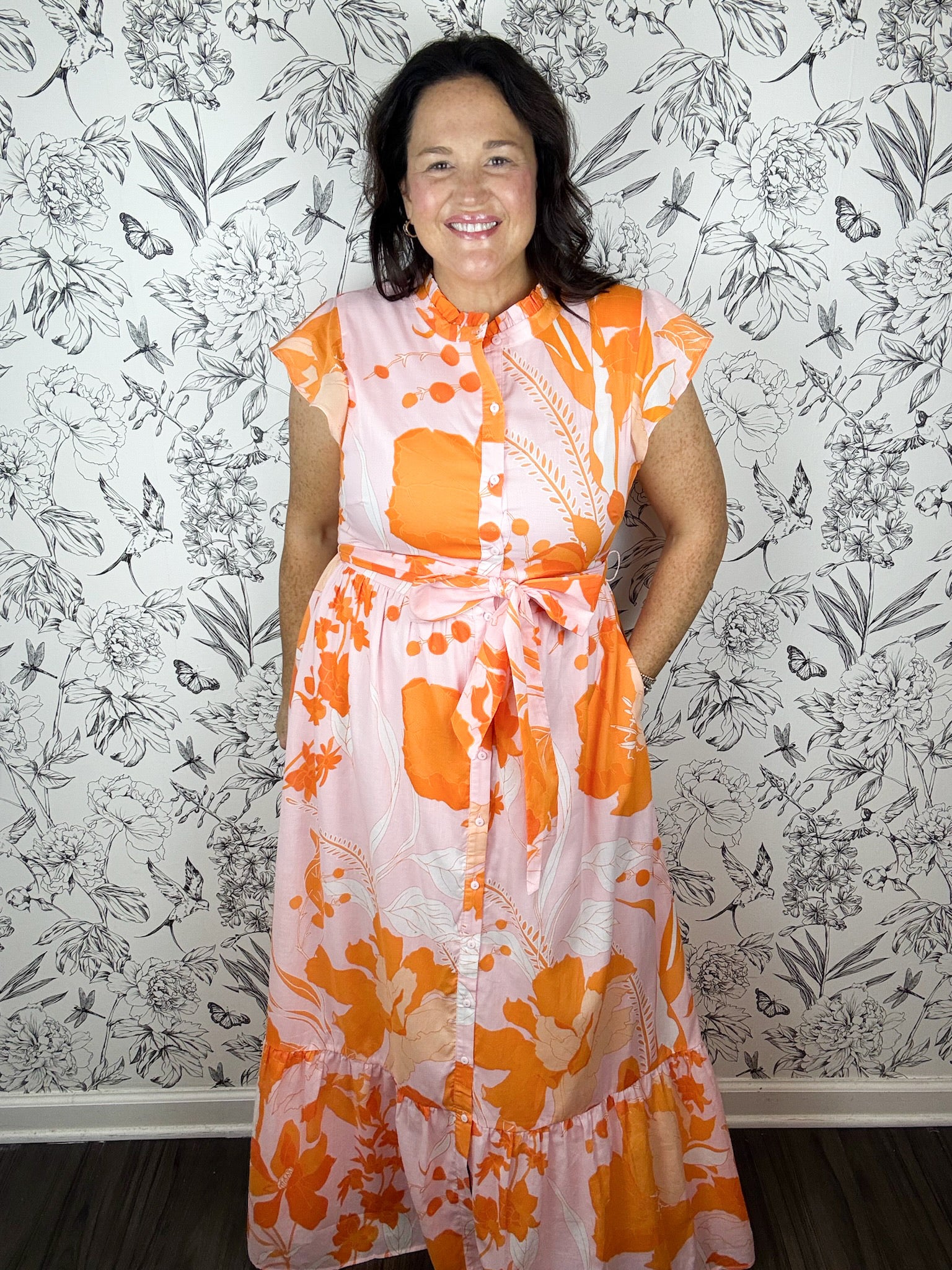 pink and orange floral maxi dress SUGAR LIPS