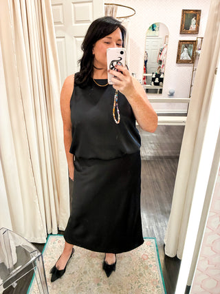 Amaya Luxe Black Satin Skirt