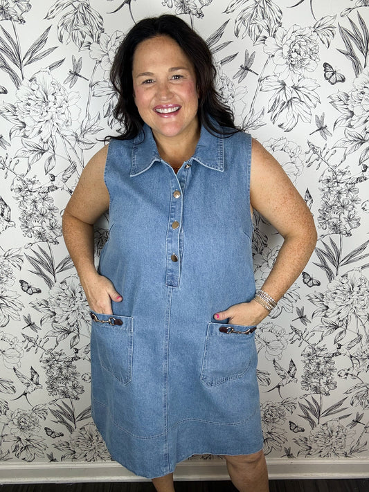 Saddle Up Horsebit Denim Mini Dress