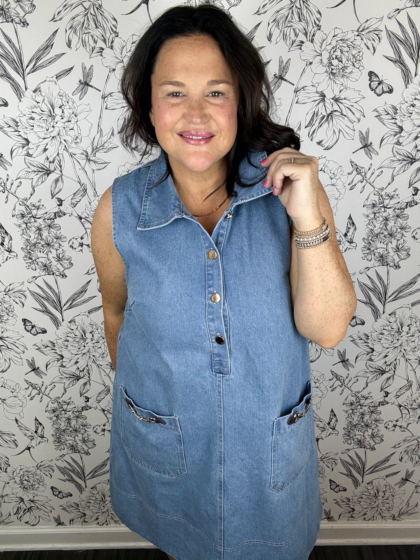 Saddle Up Horsebit Denim Mini Dress