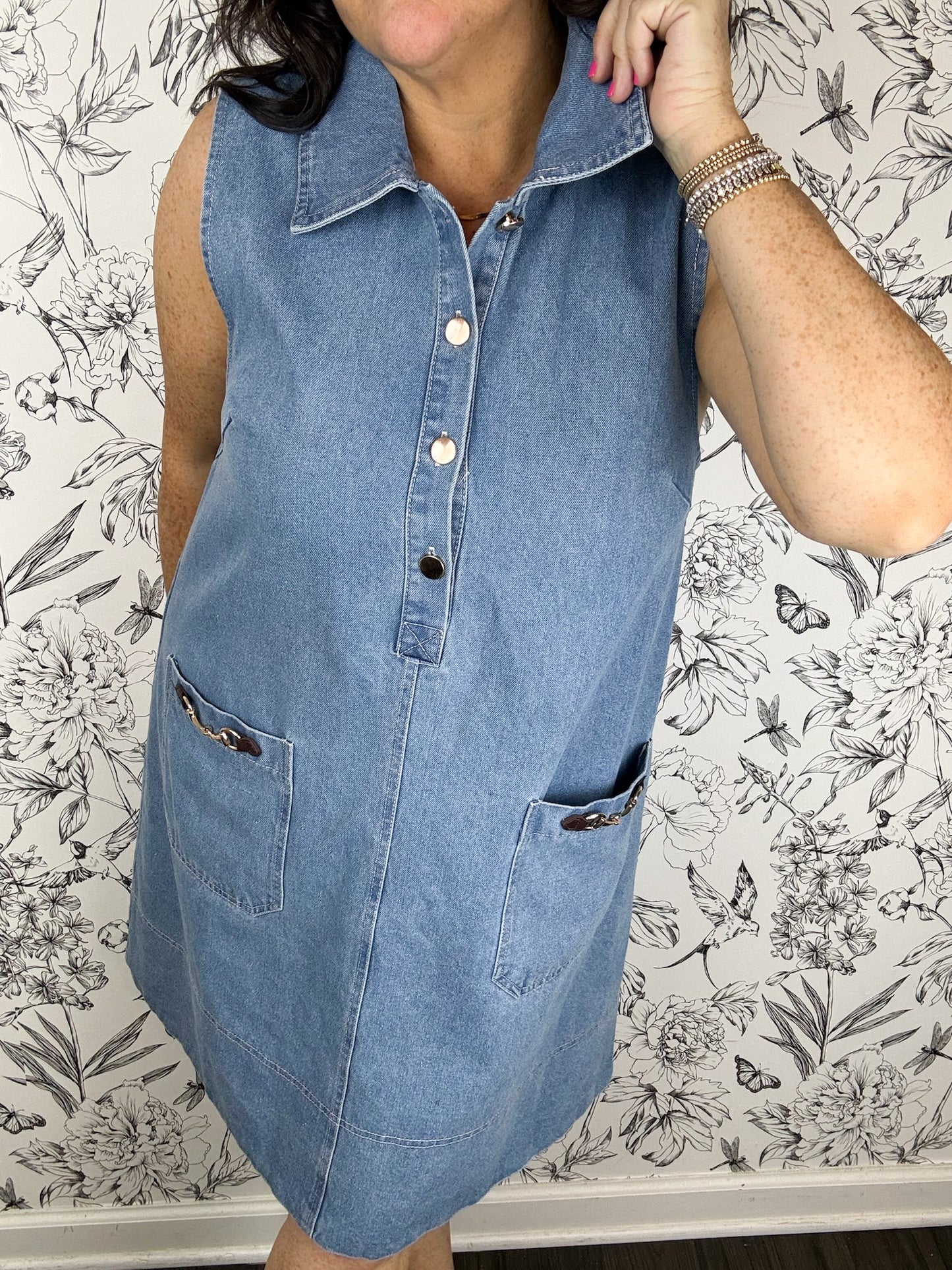 Saddle Up Horsebit Denim Mini Dress