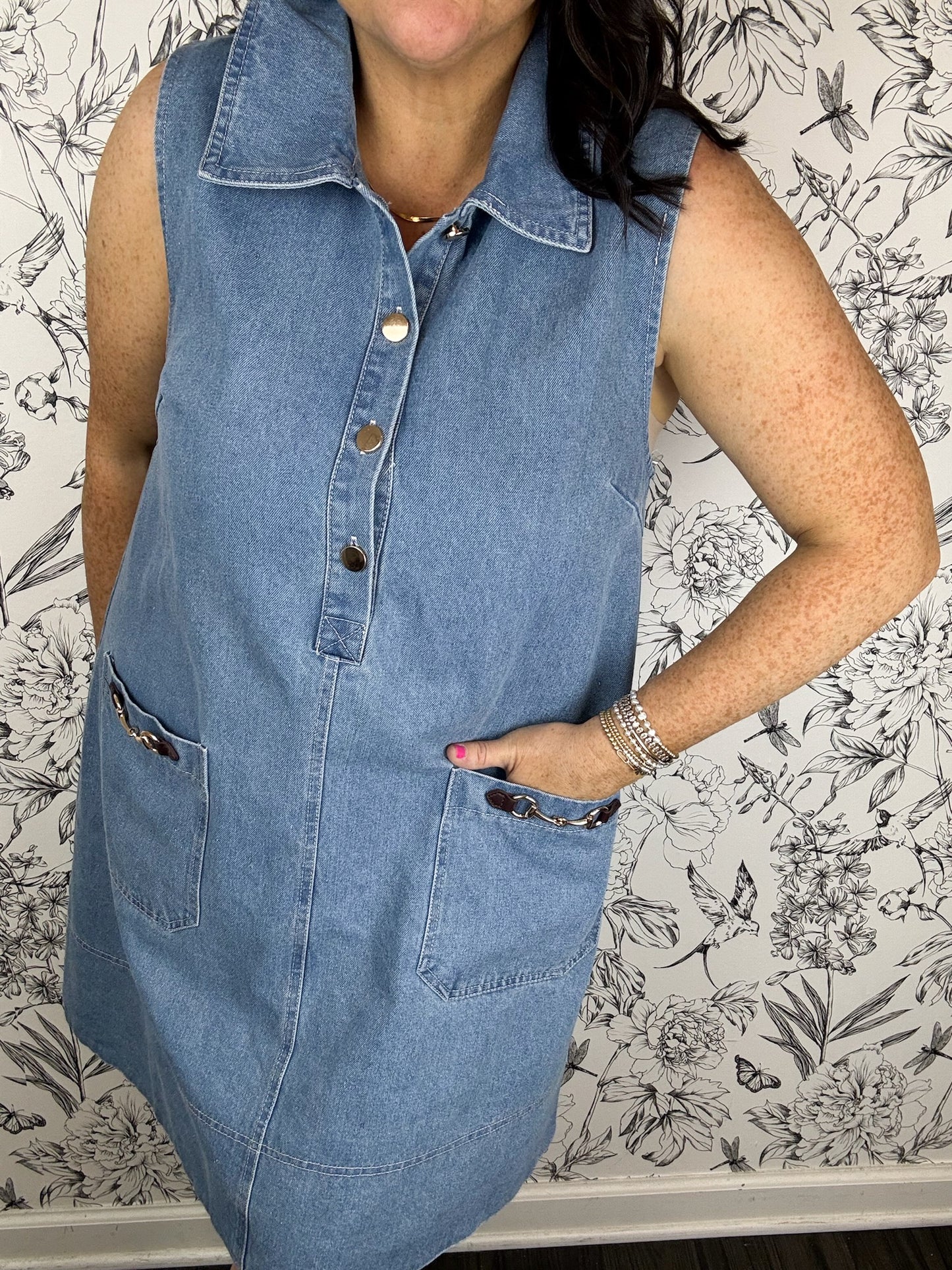 Saddle Up Horsebit Denim Mini Dress