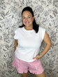 Blush Picnic Ruffle Hem Striped Shorts