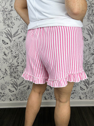 Blush Picnic Ruffle Hem Striped Shorts
