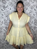 yellow windowpane button up mini dress ELAN