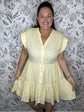 yellow windowpane button up mini dress ELAN