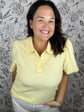 yellow pique polo with lace & MERCI