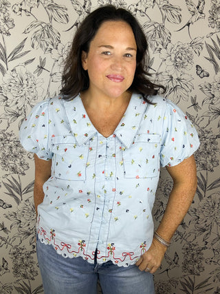 Something Blue Embroidered Blouse