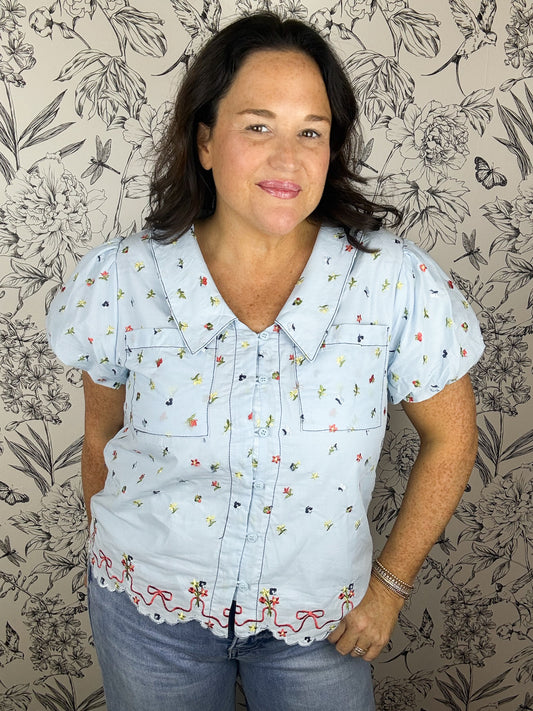 Something Blue Embroidered Blouse